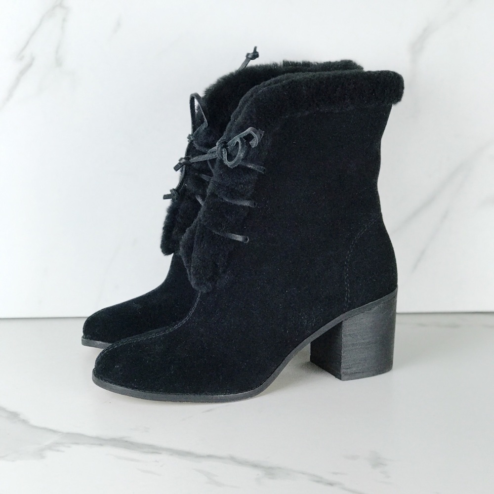 Splendid Black Suede Fur Block Heel Boots 10